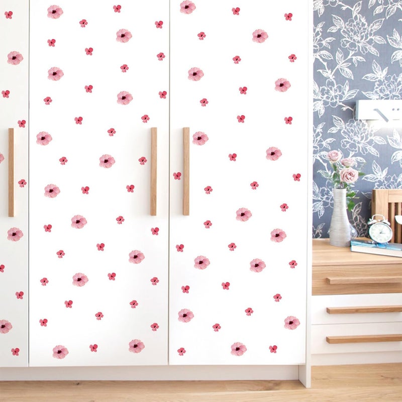 Kasubeso 208Pcs Boho Flower Wall Stickers, Peel and Stick Pink Floral Wall Decals, Removable Neutral Watercolor Wildflower Blossom Window Clings for Girls Bedroom Living Room Offices Home Decoration - Image 1